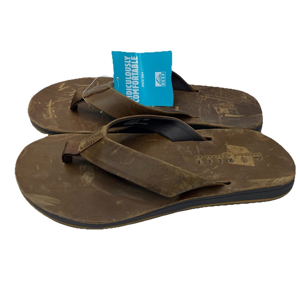 Reef Ojai Classic Flip Flop Sandals Mens 8 Dark Brown Leather Cushion Comfort